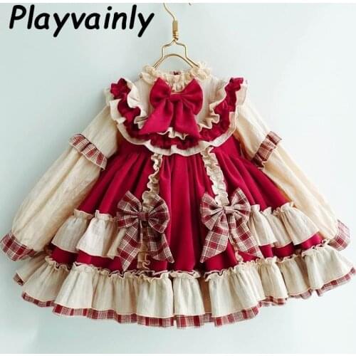 Baby Girls Party Dresses Kids Lolita Dresses for Girls Big Bow Long Sleeve Princess Girls Dresses Baby Clothes E20002