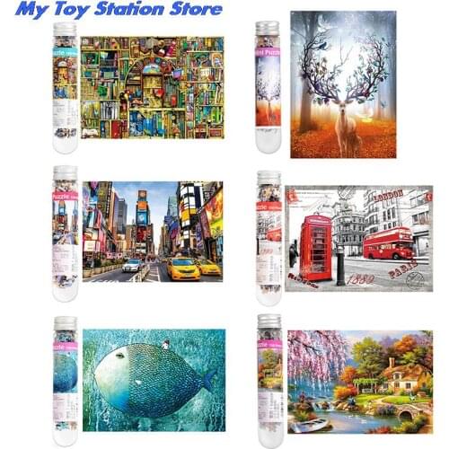 NEW 15x10cm 150Pcs/Bottle Multi-type Mini Test Tube Puzzle Scenery/Animal Jigsaw Educational Toy For Adults Kids