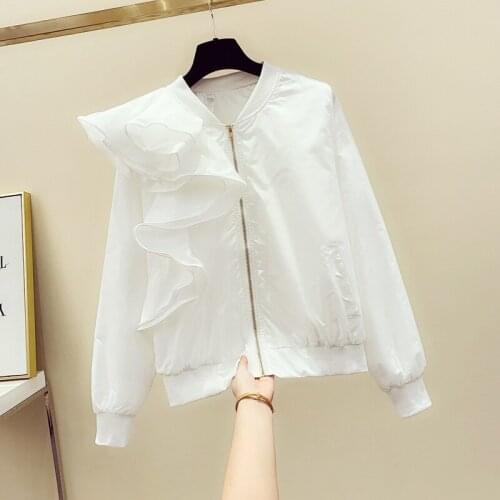 2020 Autumn Short Jacket for Woman New Cropped Jackets Ruffles Stitching Long Sleeve All-match Zipper Coat Female Clothing