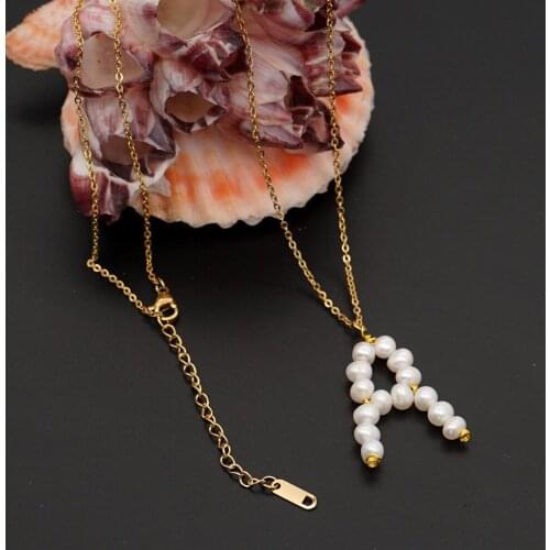 Baroque Natural Freshwater Pearl 26 English Letters Necklace Female Pendant Stainless Steel Clavicle Chain Necklace Women