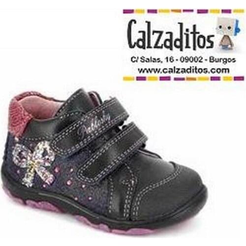 Pablosky leather boots in navy blue for girl with side trim