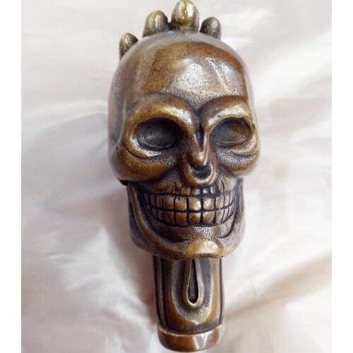 Gifts Carved Human skeleton bronze carving head crutches leading cane