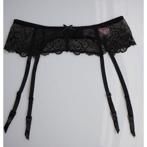 Garters Lace Floral Bow Metal Buckles/Clasps Garters Belts Women/Female Vogue Causal Black Suspenders Belts for Stockings GA1133