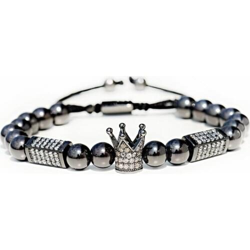 Luxury Crown Charm Bracelet Men Hip Hop Jewelry Fashion 2019 Zircon Braided Adjustable Men Bracelet Gift