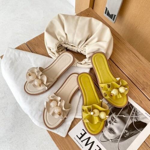 2021 Women Slippers Summer Ladies yellow low heels flat Flip Flops Female Slides Leisure Beach Sandals Woman Outside Shoes