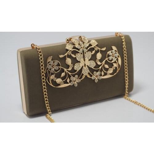 Women New Design Green Flower With Crystal Foldover Clasp Evening Party Wedding Bag Clutch Handbag