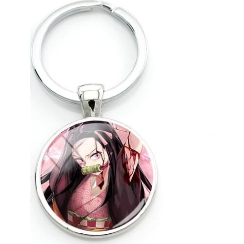 TAFREE NEW Ghost killing blade Keychains Glass Cabochon Q Version Demon Slayer Jewelry Key Holders For Children Men Women