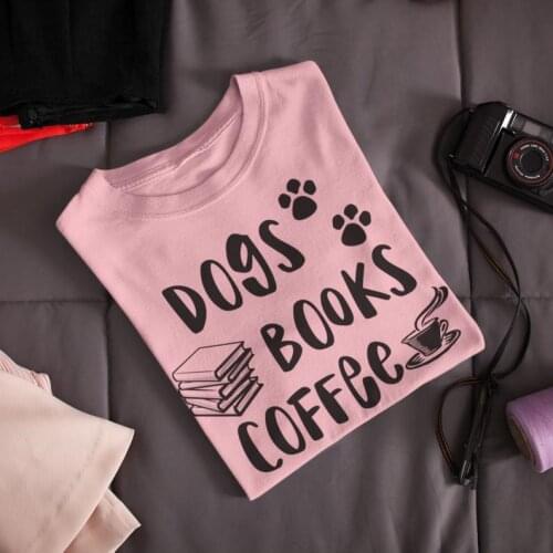 Dogs Books Coffee print fashion T-Shirts amime cotton short sleeve crewneck funny cute top tees t shirt for dog mom mama female