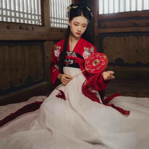 Traditional Hanfu Women Dance Costume Embroidery Fairy Dress Folk Festival Outfit Ladies Stage Rave Performance Clothing DC4689