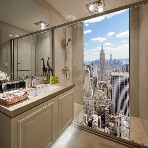 200x38.5cm 2pcs/set Waterproof Imitation Manhattan New York 3D Door Sticker PVC Self-adhesive Vinyl Home Decoration Wall Stick