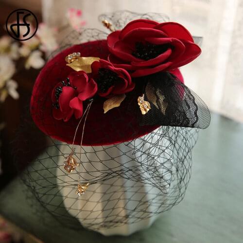 FS Fascinators Millinery Hat Flower With Veil For Women Party Cocktail Church Wedding Hat Fedora Kentucky Derby Pillbox Hats