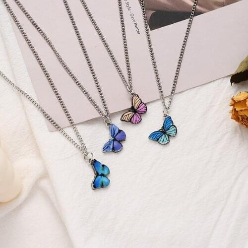 New Fashion Purple Blue Butterfly Pendant Necklace for Women Vintage Cute Lovely Necklace For Girl Women Wedding Party Jewelry