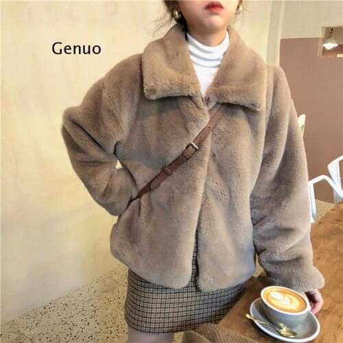 Women Winter Thick Faux Fur Coat Short Jacket Long Sleeve Thicken Warm Overcoat Loose Zipper Outwear