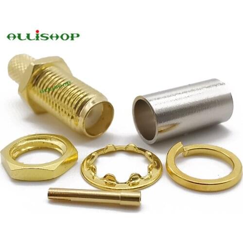 10Pcs SMA Female Jack RF Coax Connector with Nut Crimp for RG58 ,RG142,LMR195 Goldplated Straight Wire Connector