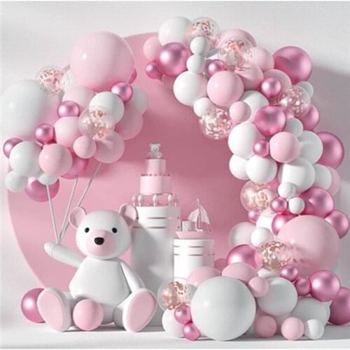 107pcs White Pink Balloons Garland Arch Kit Baby Shower Decoration Background Birthday Party Wedding Confetti Balloon Chain Set