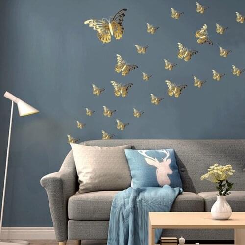 12Pcs 3D Wall Stickers Hollow Rose gold Golden Silver Butterfly Wall Stickers DIY Art Home Decor Wall Decals Wedding Decoration