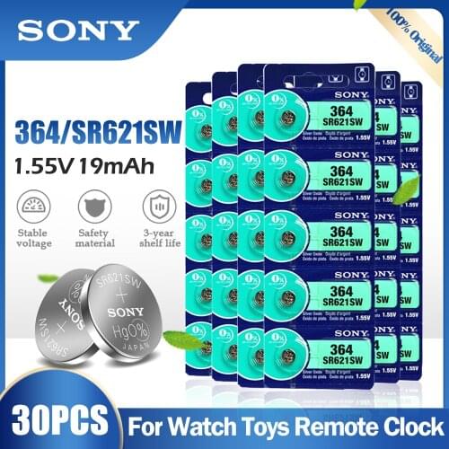 30PCS Sony 364 SR621SW AG1 LR621 621 164 531 SR60 LR60 1.55V Silver Oxide Battery For Watch Toy Calculator Meter Button Cell