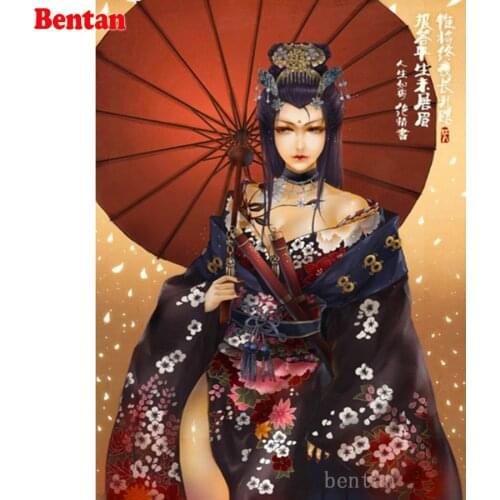Diy Diamond Embroidery Japanese Kimono Girl Umbrella Diamond Painting Full Square Round Drill Mosaic 5D Dicture Of Rhinestones