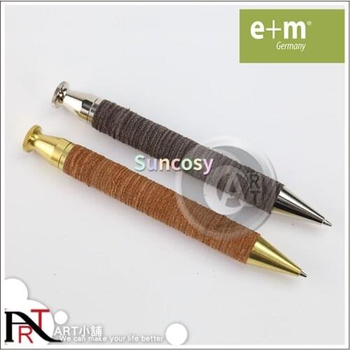E+m King Cuoio Automatic Pencil Made of Leather Rope, Light Brown with Brass Metal 0.7mm, Fine Texture