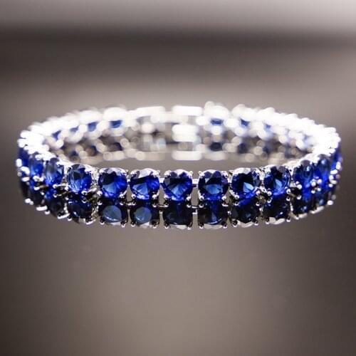 Shiny CZ Blue Rhinestone Bangle Charm Bracelet silver Color Jewelry Wholesale Round Bracelet Best Party/Birthday Present