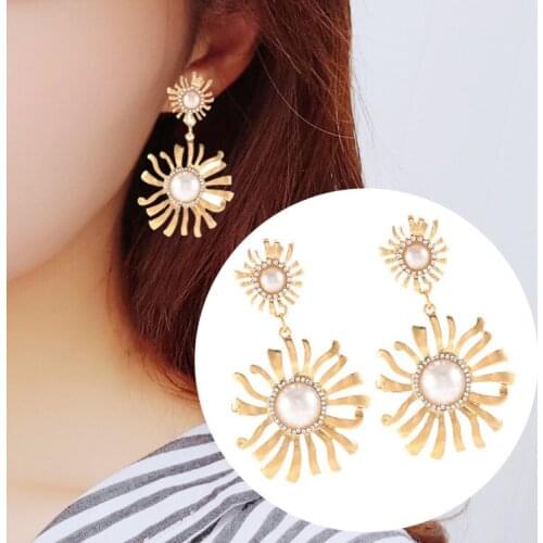 Brinco Boucle D Oreille 2021 Limited Real Spike Brincos Earing South Atmosphere Personality Sunflower Pearl Stud Earrings Women