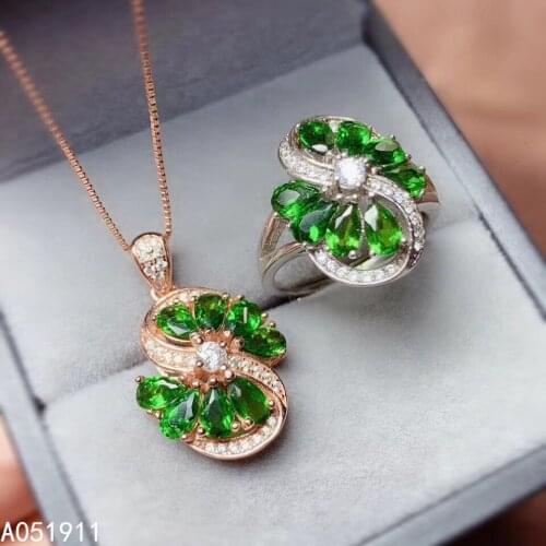KJJEAXCMY fine jewelry natural Diopside 925 sterling silver women pendant necklace chain ring set support test classic