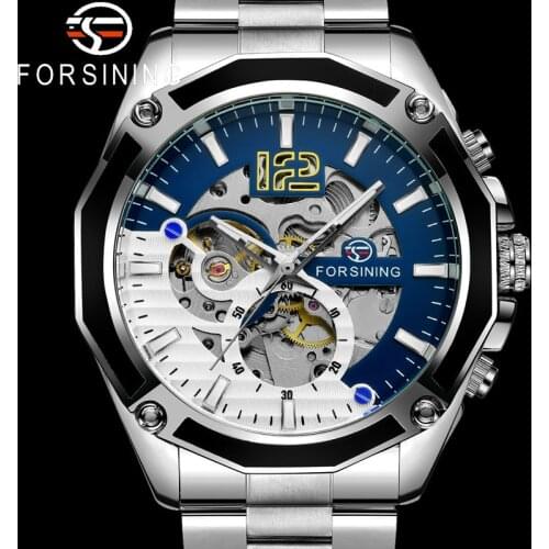 FORSINING Automatic Mechanical Men Wristwatch Military Army Male Clock Top Brand Luxury Stainless Steel Skeleton Man Watch 8207
