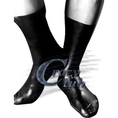 Crazy club_New arrival Sexy 100% Natural Latex Handmade Sock and black stockings Latex Fetish Male ankle sock big size men sock