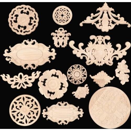 Multi-styles Natural Flower Wood Carved Wooden Craft Corner Appliques Frame Wall Door Wood Carving Decor Furniture Parts
