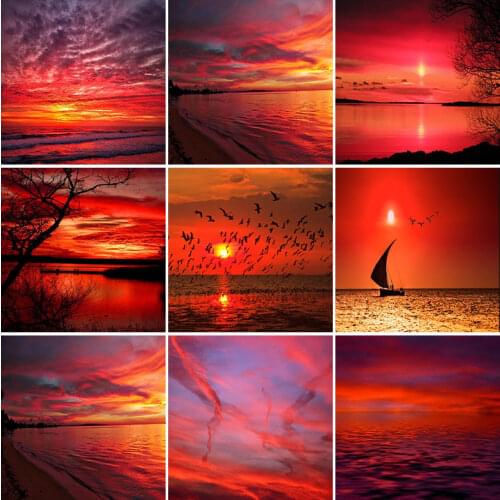 Photo Custom 5d Sunset landscape diamond painting full drill round homefun Cross Stitch Diamond Mosaic Diamond Embroidery Sale