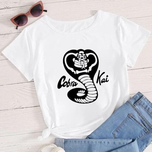 Womens Grey Cobra Printed T Shirt Harajuku Modern Round Neck Vetement Hip Hop Cobra Kai Streetwear Unisex Tshirt Feminino