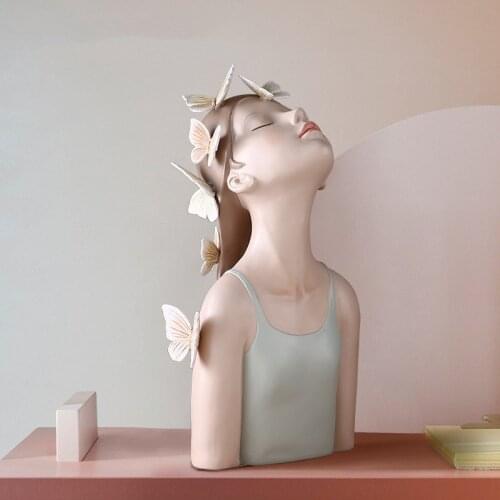 [HHT] Creative head leaves petal hat girl ornaments girl heart character resin crafts home decoration for bedroom clothing store