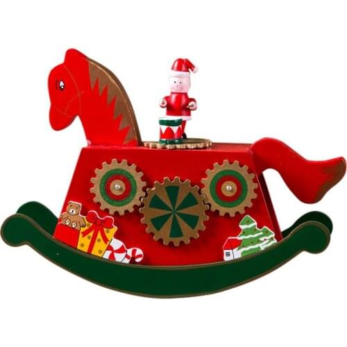 Hot New Year Color Painted Wooden Rocking Horse Christmas Music Box Christmas Desktop Decoration Ornament Holiday Gift Children