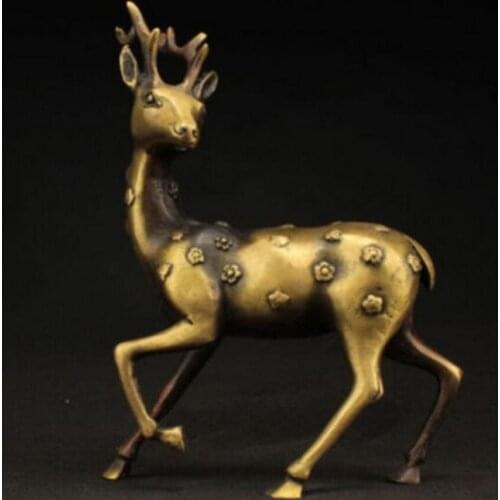 Elaborate Chinese Decorated Handmade Old Copper Spotted Deer Auspicious Statue