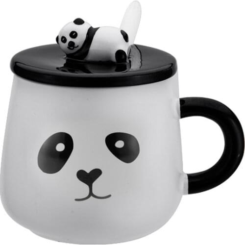 New Creative Gift Ceramic Cup Student Office Worker Hand Drawn Mug Panda Cartoon Water Bottle With Lid Milk Coffee Kettle