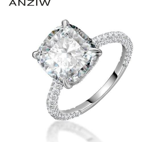 ANZIW Trendy 925 Sterling Silver Wedding Engagement Big Cushion Rings Lady Silver Anniversary Party Rings Jewelry pero llama