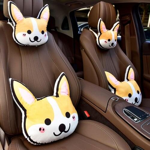 Creative Car Neck Pillow Cartoon Cute Dogs Auto Headrest Travel Cushion Seatbelt Shoulder Pads Covers Car Pillow Accessories