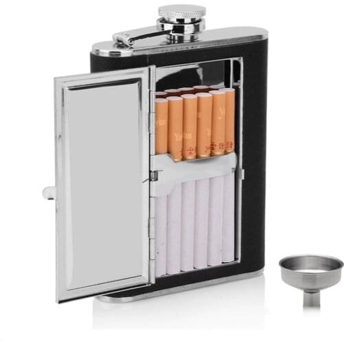 Creative Cigarettes Case Hip Flask 304 Stainless Steel Whiskey Alcohol Bottle with Funnel Sets Hip Flasks Set for Gift