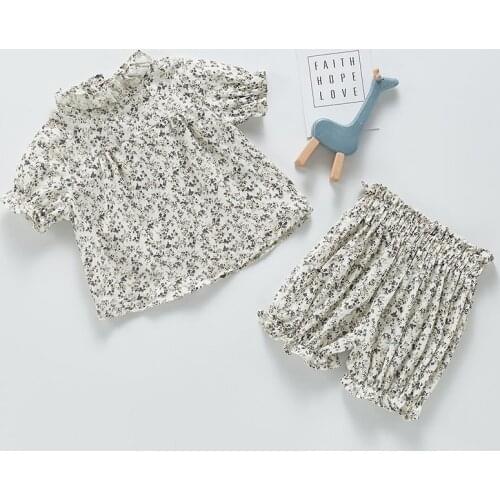 New 2021 Summer Kids Baby Girl Suit Clothes Infant Baby Girls Flower Short Sleeve Top + Pants Clothing Sets