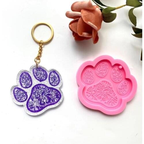 Cute Dog Paw Keychain Epoxy Resin Mold Earrings Pendant Casting Silicone Mould DIY Crafts Jewelry Casting Tool