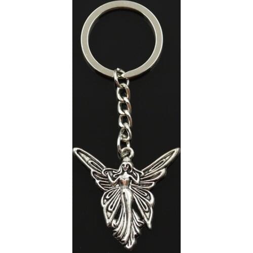 Fashion 30mm Key Ring Metal Key Chain Keychain Jewelry Antique Bronze Silver Color Plated Butterfly Angel 38x37mm Pendant