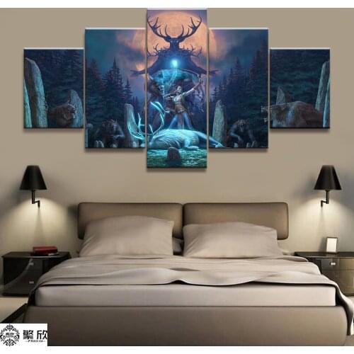 Home Decor Modular Canvas Picture 5 Piece Elder Scrolls V Skyrim Game Painting Poster Wall For Home Canvas Painting Wholesale