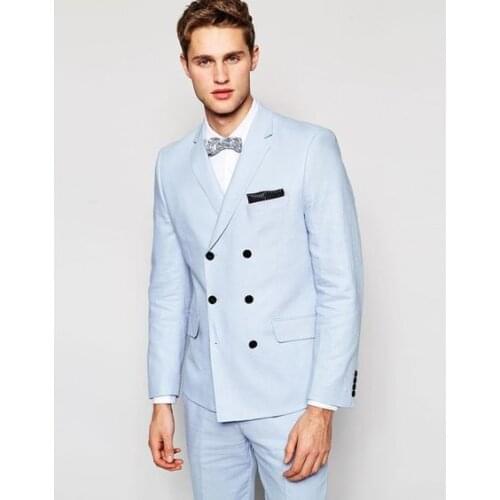 2020 Latest Coat Pant Designs Light Blue Men Suit Prom Tuxedo Jacket Slim Fit 2 Piece Style Suits Custom Groom Blazer Masculino