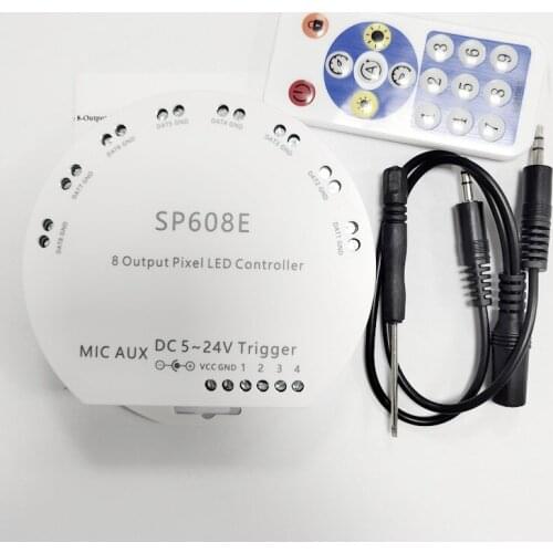 SP608E WS2812B Music Controller 8 CH Signal Output WS2811 WS2815 LED Light Strip Built In Mic Bluetooth-compatible App DC5V-24V