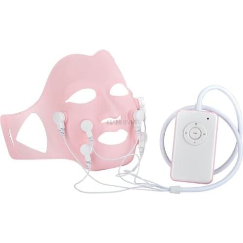 Red LED photon therapy soft gel facial mask massager with vibration acupoint controller anti-wrinkle skin care tool