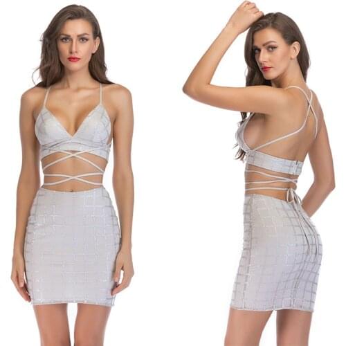 021 New Womens Sexy Lovely Sequins Sweet Mini Evening Short Skirt 2 Piece Suit Casual Summer Elegant Bohemian Clothing