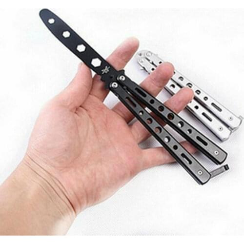 2020 Newest Black Metal Practice Butterfly Balisong Trainer Training Flail Knife Dull Tool Multifunctional Training Flail Knife