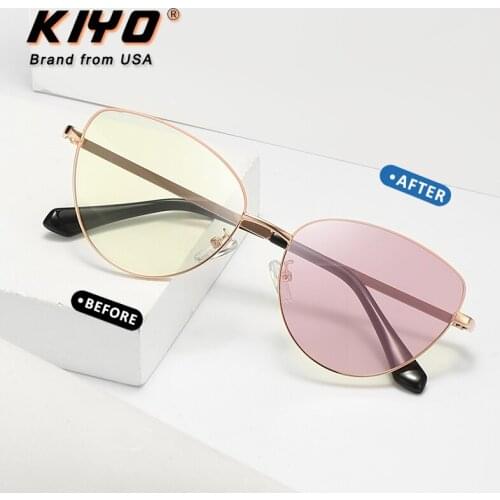 KIYO Brand 2021 New Women Cat Eye Anti-Blue Light Photochromic Sunglasses Metal Fashion Sun Glasses UV400 Driving Eyewear 9700