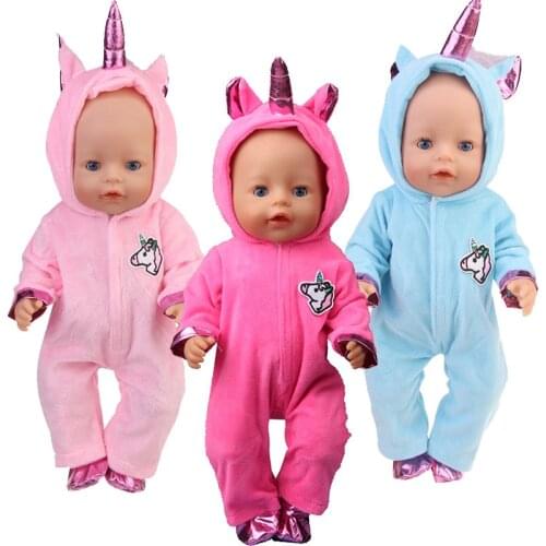 2021 New Pattern Clothes Plush Doll Unicorn Suit Fit 18 Inch American&43cm Baby New Born Doll Clothes Accessories