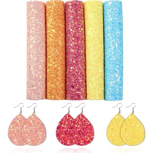 New A5 5Pieces/set Chunky Glitter Fabric Synthetic Leather Patchwork Bag Shoes Handmade Phone Case DIY,1Yc10348